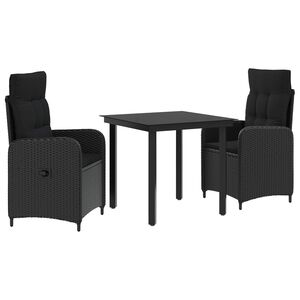 vidaXL Garden Dining Set 3 pcs Black Poly Rattan