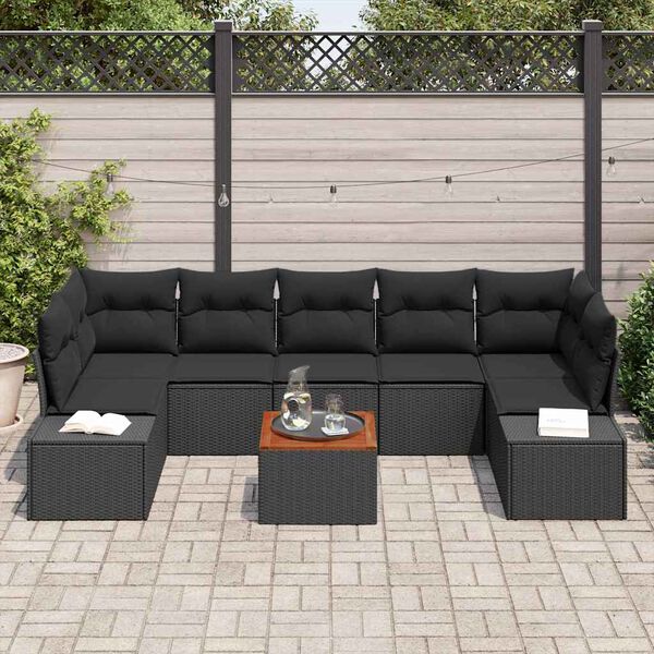 vidaXL Garden Sofa Set with Cushion 8 pcs Black Poly Rattan