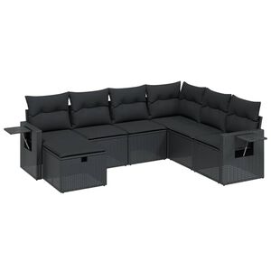 vidaXL 7 Piece Garden Sofa Set with Cushions Black Poly Rattan