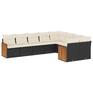 vidaXL 9 Piece Garden Sofa Set with Cushions Black Poly Rattan