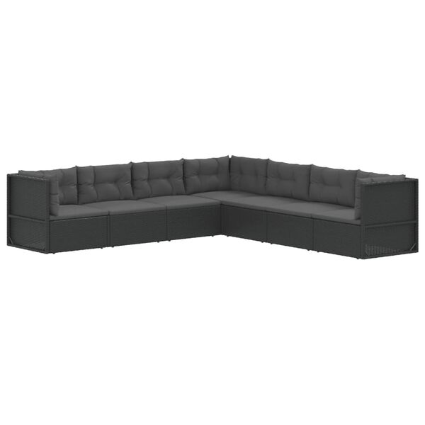 vidaXL 7 Piece Garden Lounge Set with Cushions Black Poly Rattan