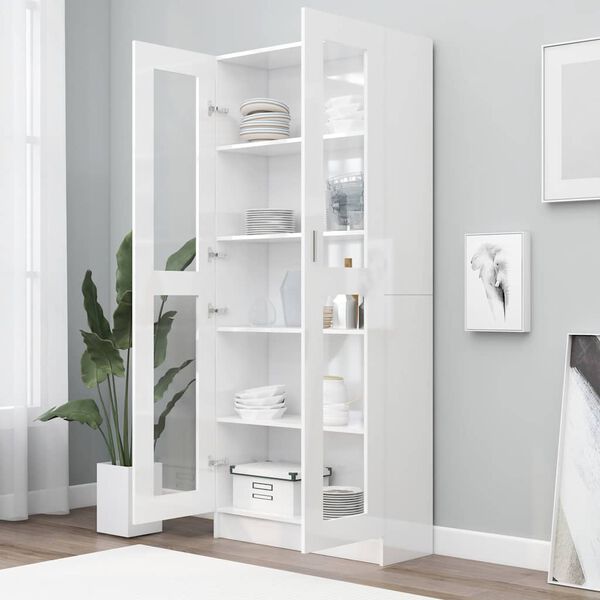 vidaXL Vitrine Cabinet High Gloss White 82.5x30.5x185 cm Engineered Wood
