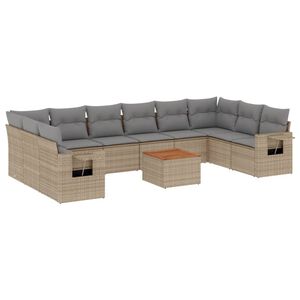 vidaXL 11 Piece Garden Sofa Set with Cushions Beige Poly Rattan