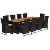 vidaXL 11 Piece Garden Dining Set with Cushions Black Poly Rattan