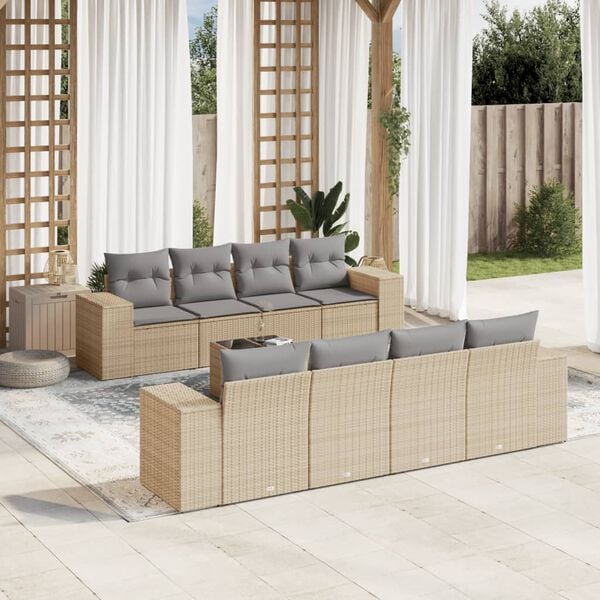 vidaXL 9 Piece Garden Sofa Set with Cushions Beige Poly Rattan