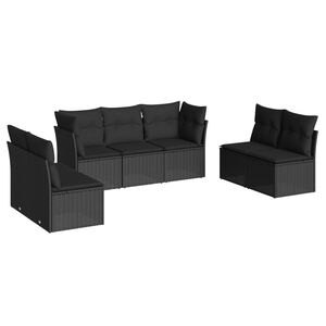 vidaXL 7 Piece Garden Sofa Set with Cushions Black Poly Rattan