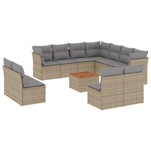 vidaXL 12 Piece Garden Sofa Set with Cushions Mix Beige Poly Rattan