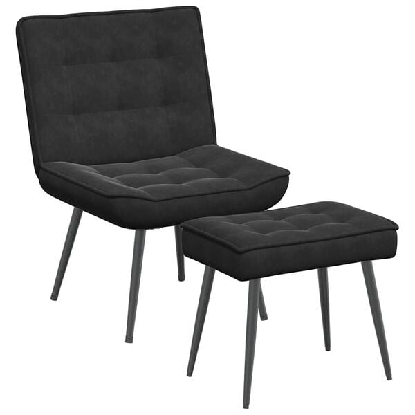 vidaXL Relaxing Chair with Stool Black Velvet