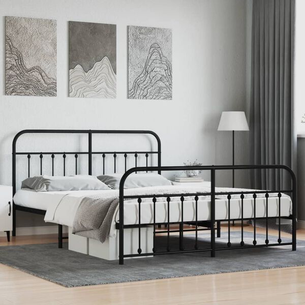 vidaXL Metal Bed Frame without Mattress with Footboard Black 180x200cm