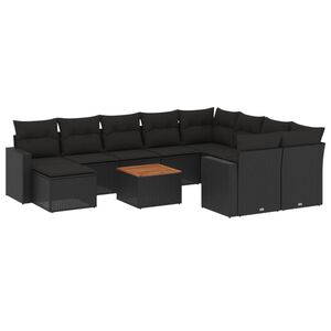 vidaXL 11 Piece Garden Sofa Set with Cushions Black Poly Rattan
