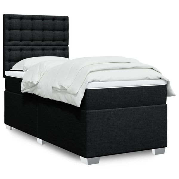 vidaXL Box Spring Bed with Mattress Black King Single Fabric