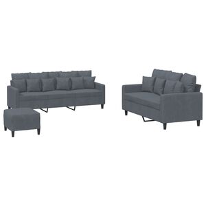 vidaXL 3 Piece Sofa Set with Cushions Dark Grey Velvet