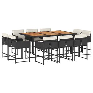 vidaXL 11 Piece Garden Dining Set with Cushions Black Poly Rattan