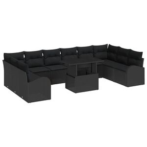 vidaXL Garden Sofa Set with Cushion 11 pcs Black Poly rattan