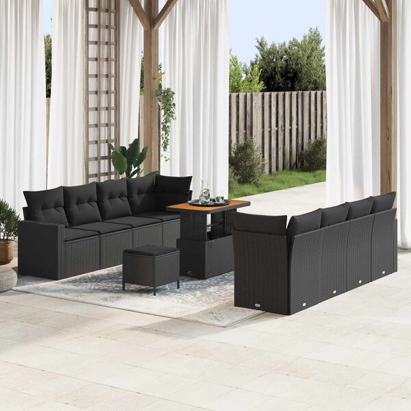 vidaXL Garden Sofa Set with Cushion 12 pcs Black Poly Rattan