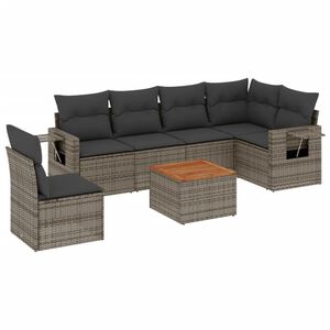 vidaXL 7 Piece Garden Sofa Set with Cushions Grey Poly Rattan