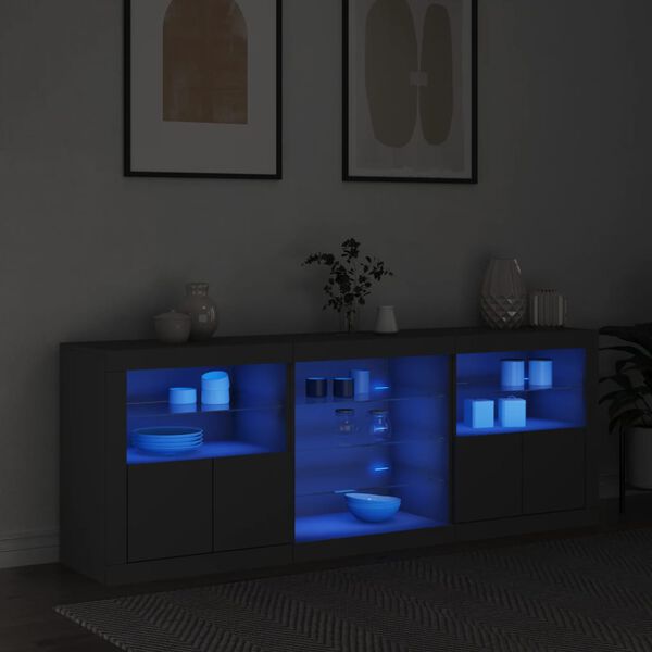 vidaXL Sideboard with LED Lights Black 181.5x37x67 cm