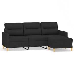vidaXL 3-Seater Sofa with Footstool Black 180 cm Fabric