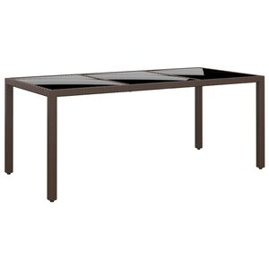 vidaXL Garden Table 190x90x75 cm Tempered Glass and Poly Rattan Brown
