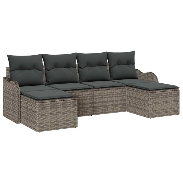 vidaXL Garden Sofa Set with Cushion 6 pcs Grey Poly rattan