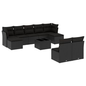 vidaXL 10 Piece Garden Sofa Set with Cushions Black Poly Rattan