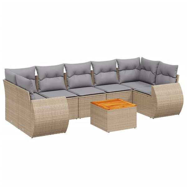 vidaXL 8 Piece Garden Sofa Set with Cushions Beige Poly Rattan