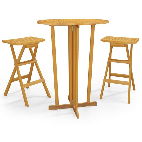 vidaXL 3 Piece Folding Bar Set Solid Wood Teak
