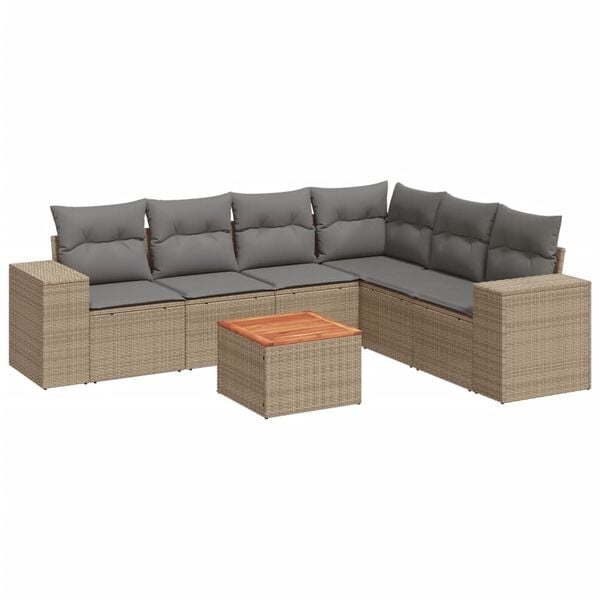 vidaXL 7 Piece Garden Sofa Set with Cushions Beige Poly Rattan