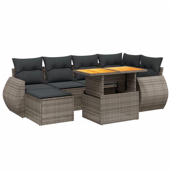 vidaXL 7 Piece Garden Sofa Set with Cushions Grey Poly Rattan