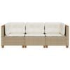 vidaXL Garden Sofa with Cushions 3-Seater Beige Poly Rattan