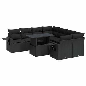 vidaXL 9 Piece Garden Sofa Set with Cushions Black Poly Rattan