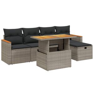 vidaXL 6 Piece Garden Sofa Set with Cushions Grey Poly Rattan