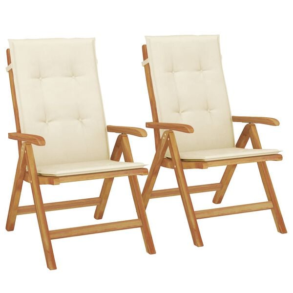 vidaXL Reclining Garden Chairs with Cushions 2 pcs Solid Wood Teak
