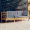 vidaXL 3-Seater Garden Sofa with Grey Cushions Solid Pinewood