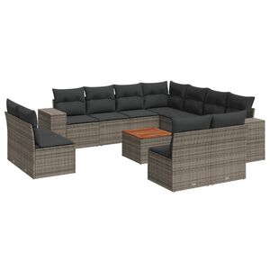 vidaXL 12 Piece Garden Sofa Set with Cushions Grey Poly Rattan