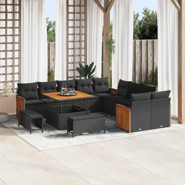 vidaXL Garden Sofa Set with Cushion 13 pcs Black