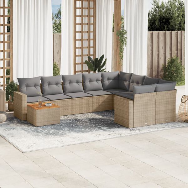 vidaXL 10 Piece Garden Sofa Set with Cushions Mix Beige Poly Rattan