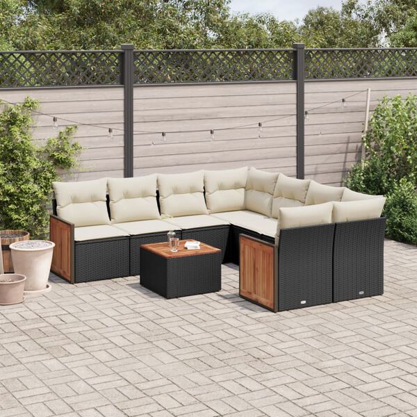 vidaXL 9 Piece Garden Sofa Set with Cushions Black Poly Rattan