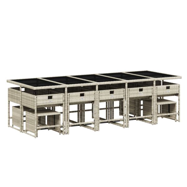 vidaXL 15 Piece Garden Dining Set with Cushions Light Grey Poly Rattan