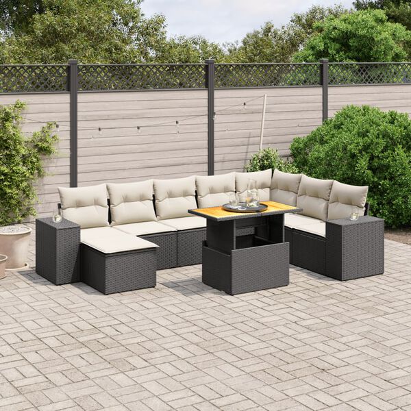 vidaXL 9 Piece Garden Sofa Set with Cushions Black Poly Rattan