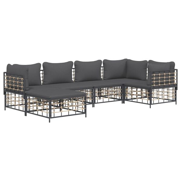 vidaXL 6 Piece Garden Lounge Set with Cushions Anthracite Poly Rattan