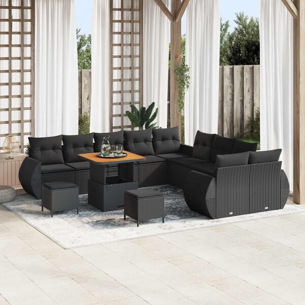 vidaXL Garden Sofa Set Height-Adjustable 13 pcs Black Poly Rattan
