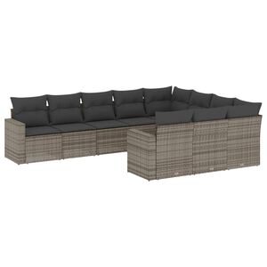 vidaXL 10 Piece Garden Sofa Set with Cushions Grey Poly Rattan