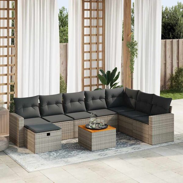 vidaXL 9 Piece Garden Sofa Set with Cushions Grey Poly Rattan