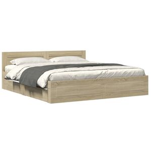 vidaXL Bed Frame with Headboard without Mattress Sonoma Oak 180x200 cm Super King