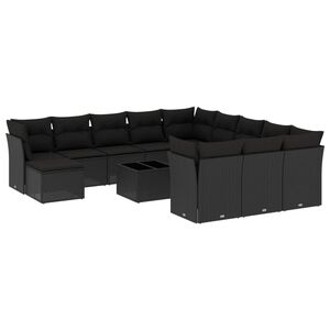 vidaXL 13 Piece Garden Sofa Set with Cushions Black Poly Rattan