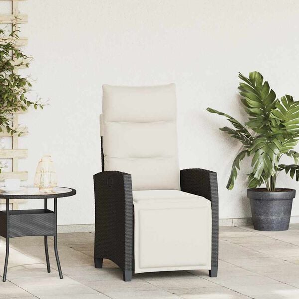 vidaXL Reclining Garden Chair with Side Table Black Poly Rattan