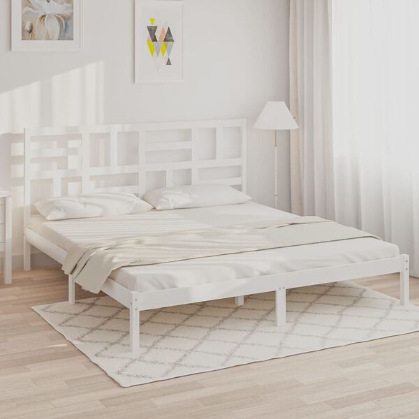 vidaXL Bed Frame without Mattress White Solid Wood 180x200 cm Super King