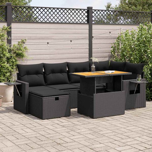 vidaXL 8 Piece Garden Sofa Set with Cushions Black Poly Rattan Acacia