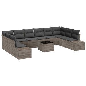 vidaXL Garden Sofa Set with Cushion 10 pcs Grey Poly Rattan